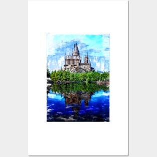 Castle By The Lake Sketch. For Vintage Castle Lovers. Posters and Art